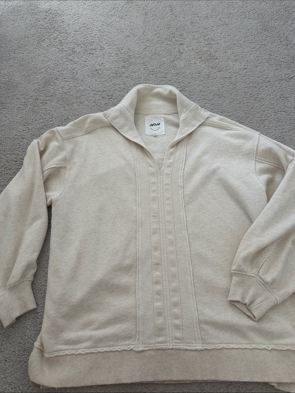 aerie Cream Shawl-Collar Pullover Sweater